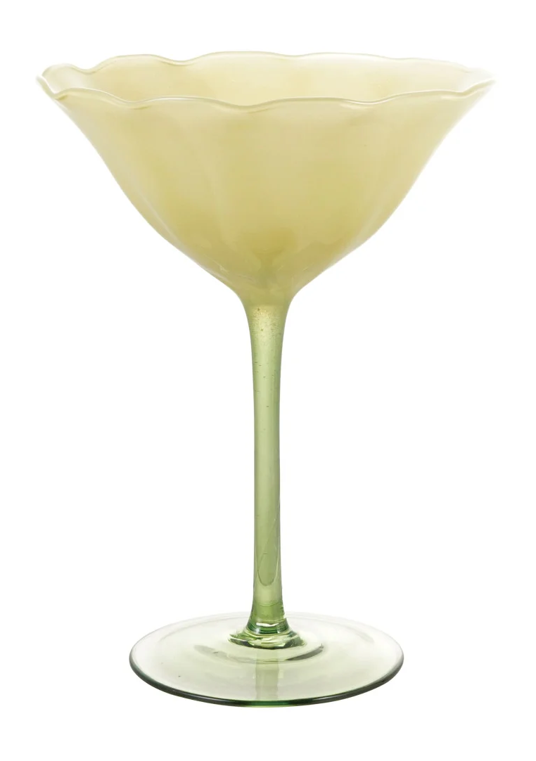 8 oz. Flower Shaped Stemmed Coupe Glass, Yellow & Green