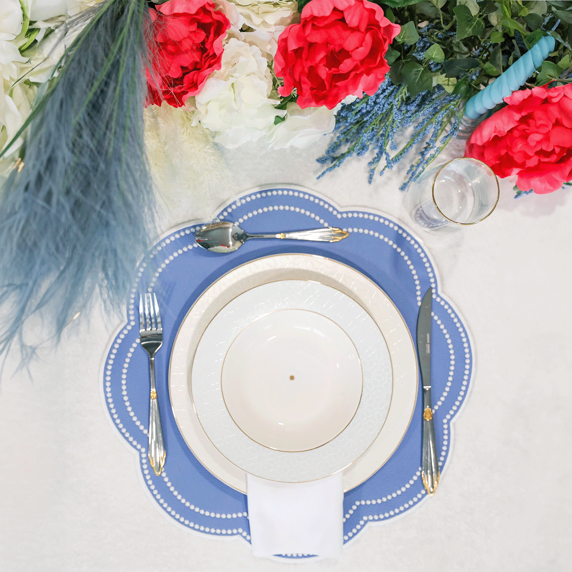Nurture Light Blue Scalloped Leather Placemat