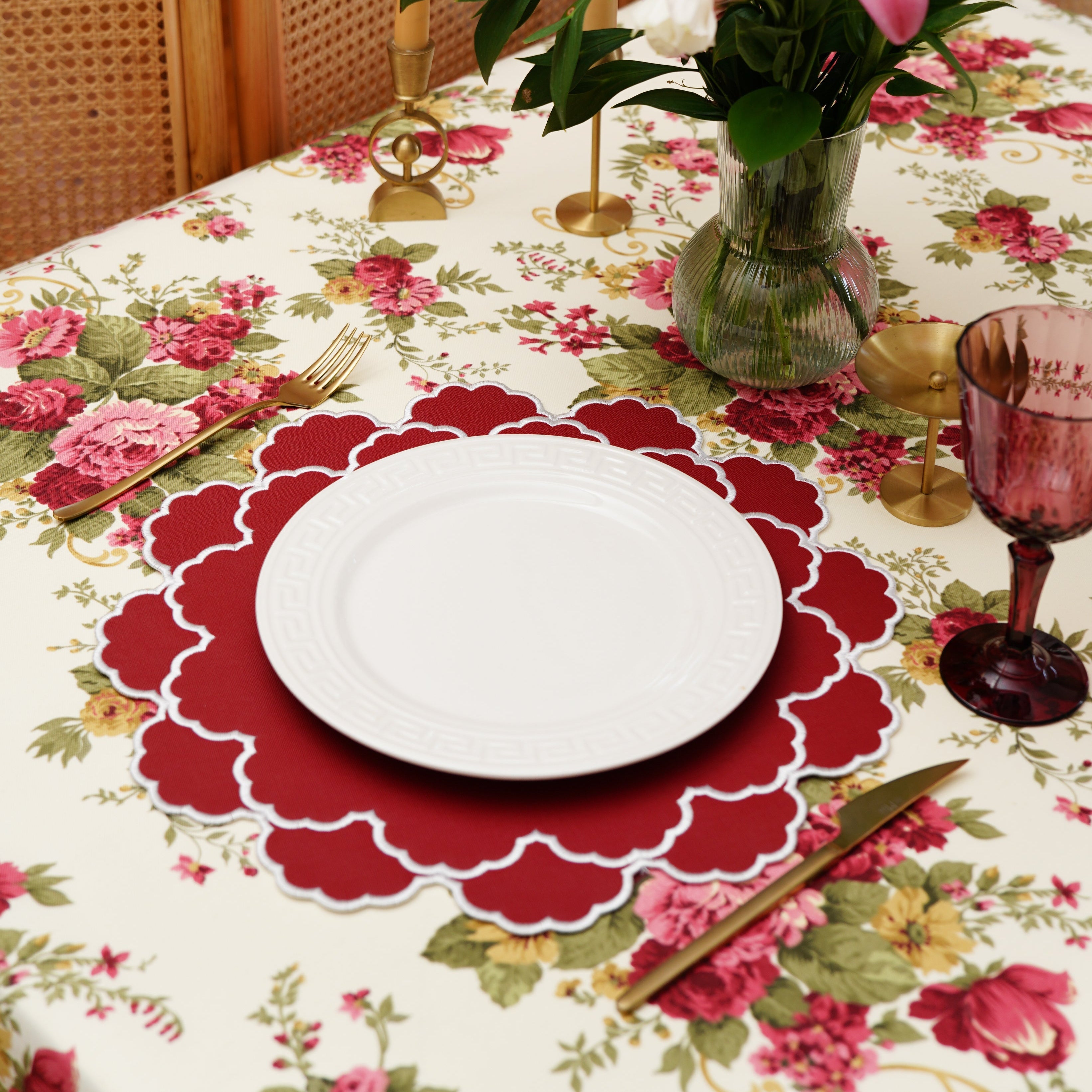Red Scalloped Faux Leather Placemat