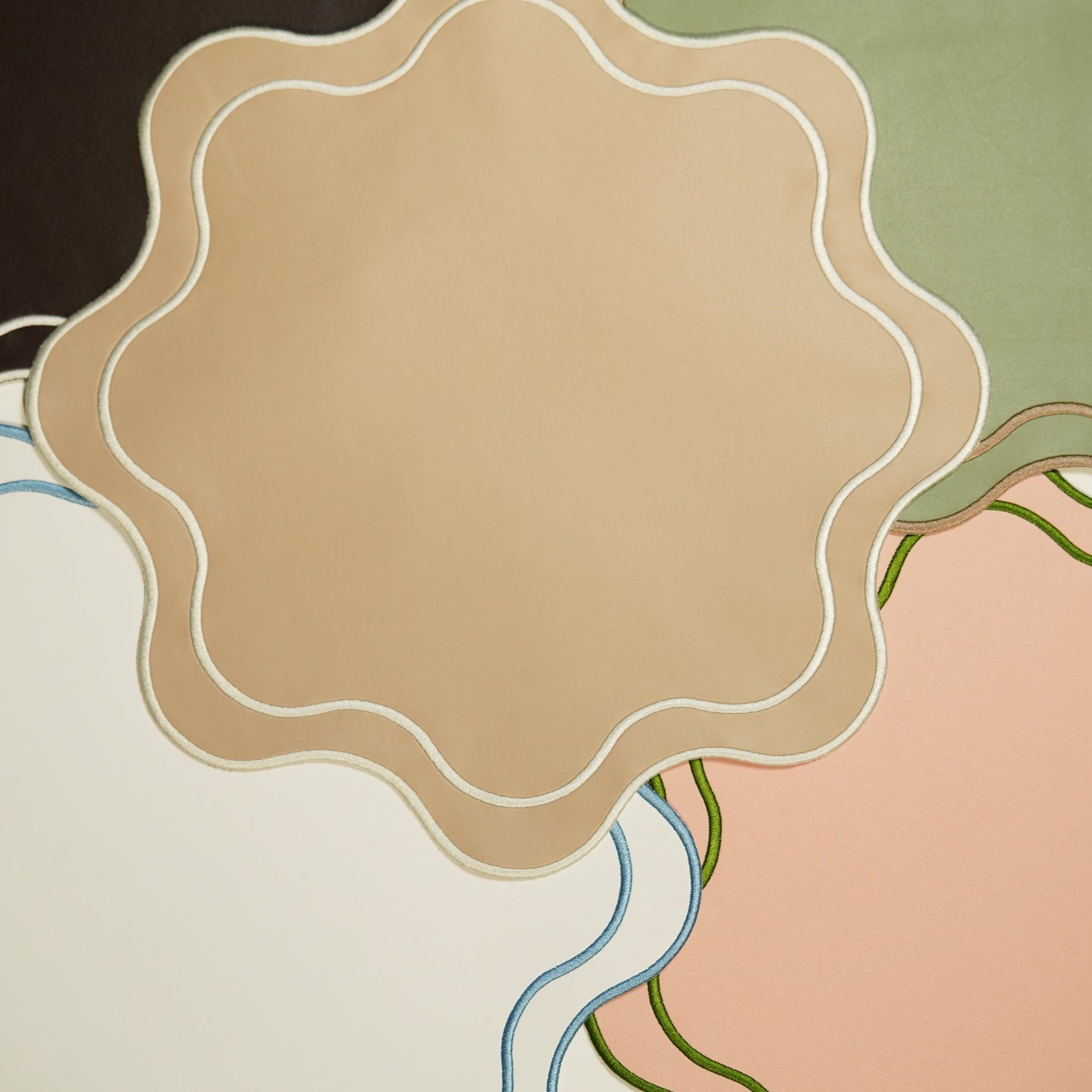 Haven Dark Green with Brown Trim Wavy Edge Faux Leather Placemat
