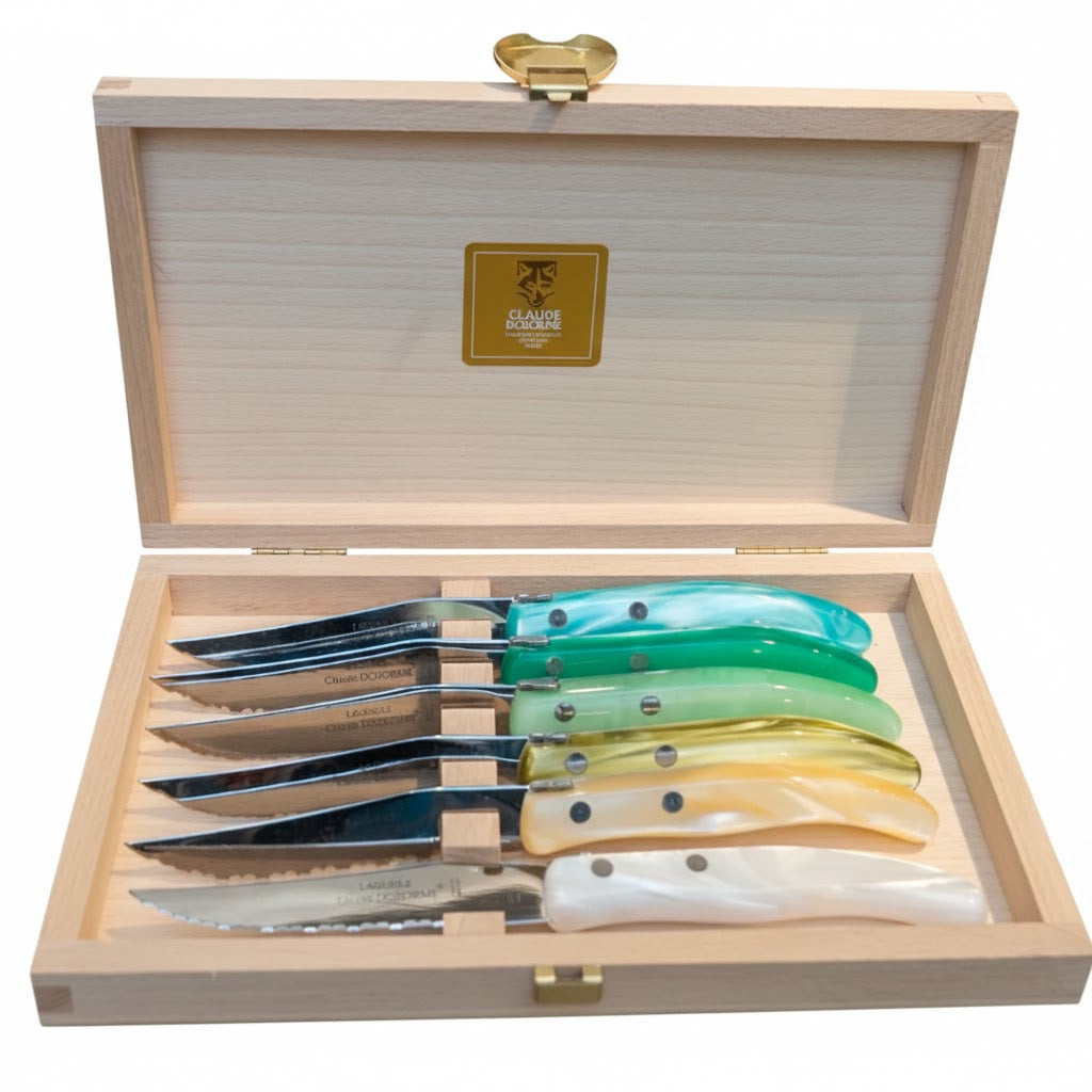 Box of 6 Berlingot Steak Knives White & Green