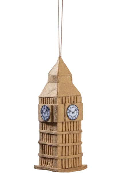 Decorative birdhouse shaped like Big Ben on a white background