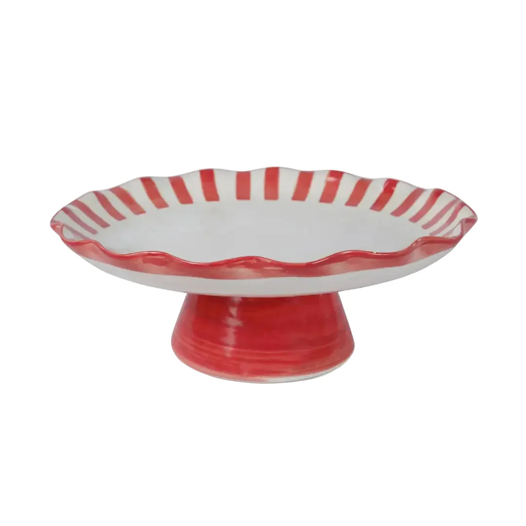 Red Ceramic Stripe Cake Stand