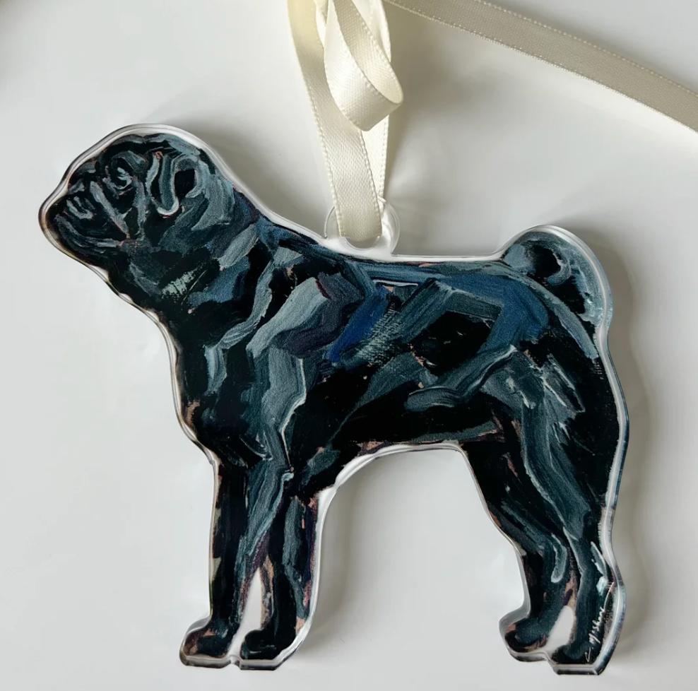 Pug Black Acrylic Ornament