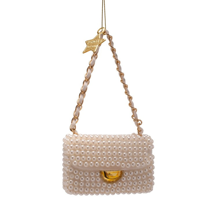Fashion Bag With Pearls Glass Ornament
