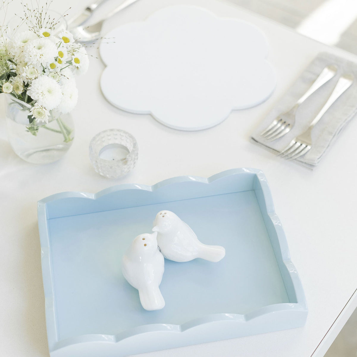 Small Scalloped Vanity Tray - Pale Denim