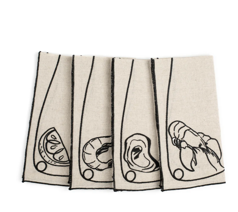 Line Drawing Embroidered Linen Napkins