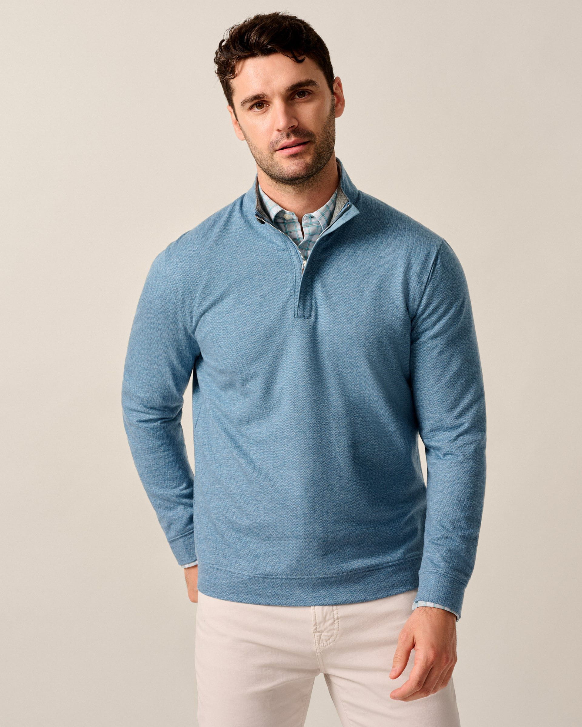 Rubin Herringbone Cotton Cashmere 1/4 Zip Pullover