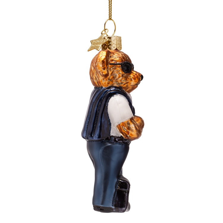 Bear Blue In Golf Clothes Glass Ornament