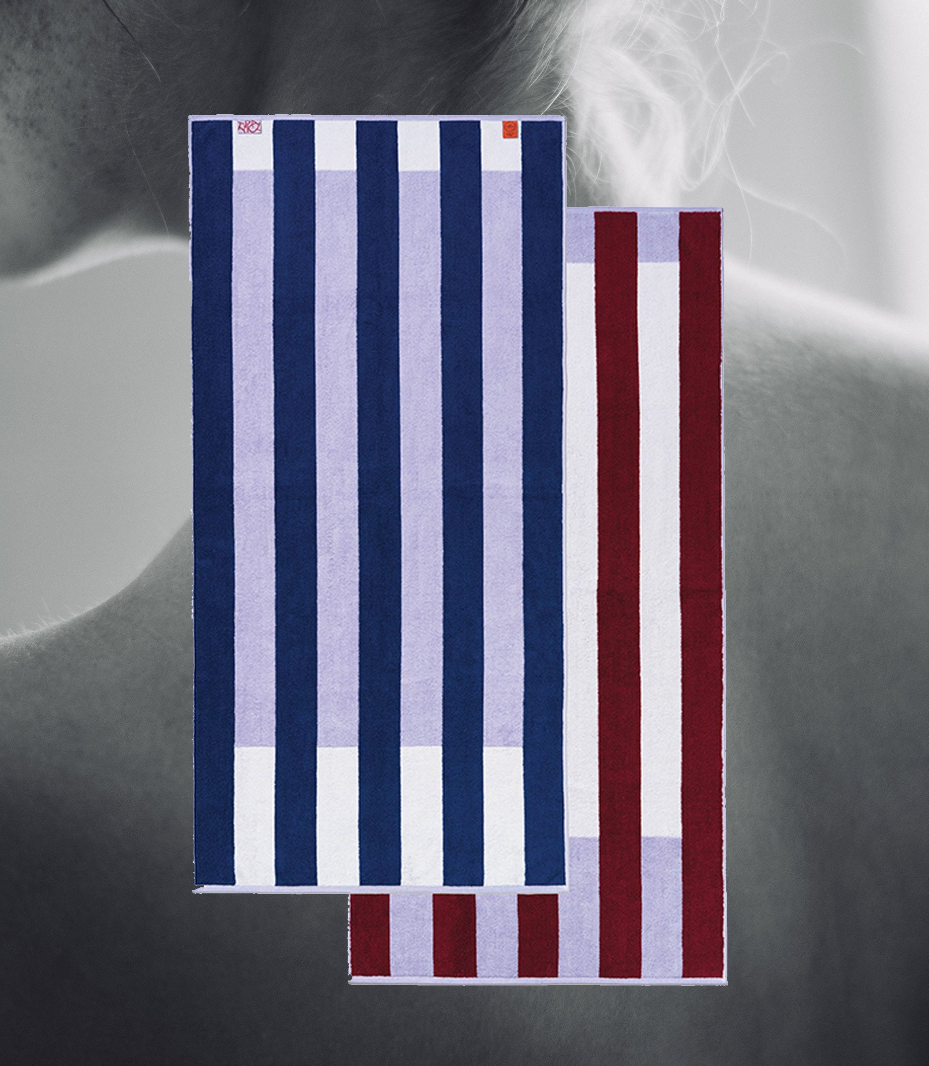 Offset Stripe Stretch Towel - Navy, Lilac, Workshop White