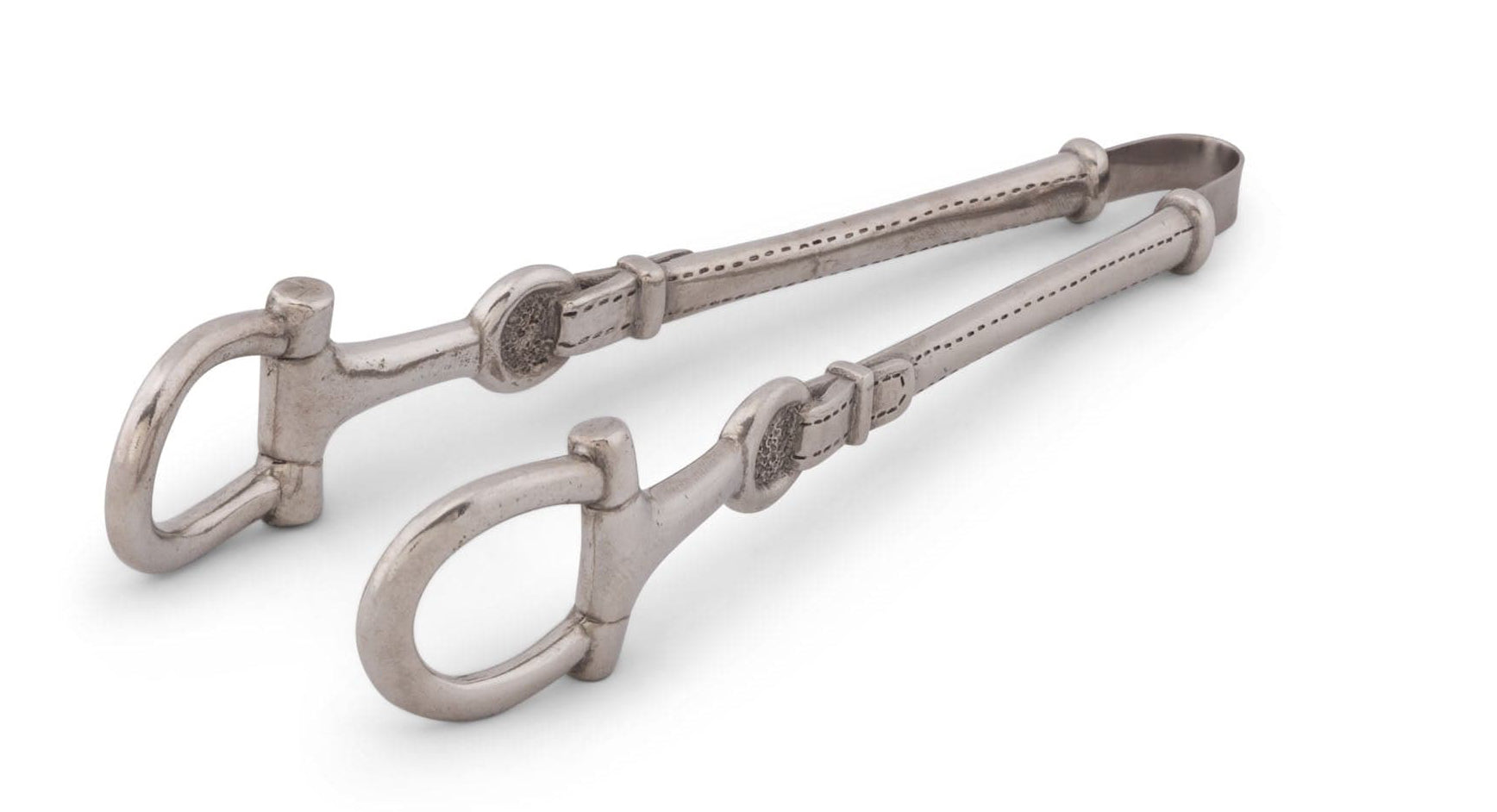 Pair of silver tongs on a white background