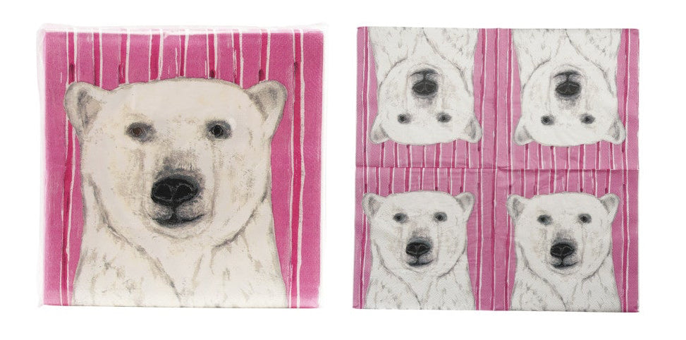 Two pink fabric panels with white polar bear designs on a white background