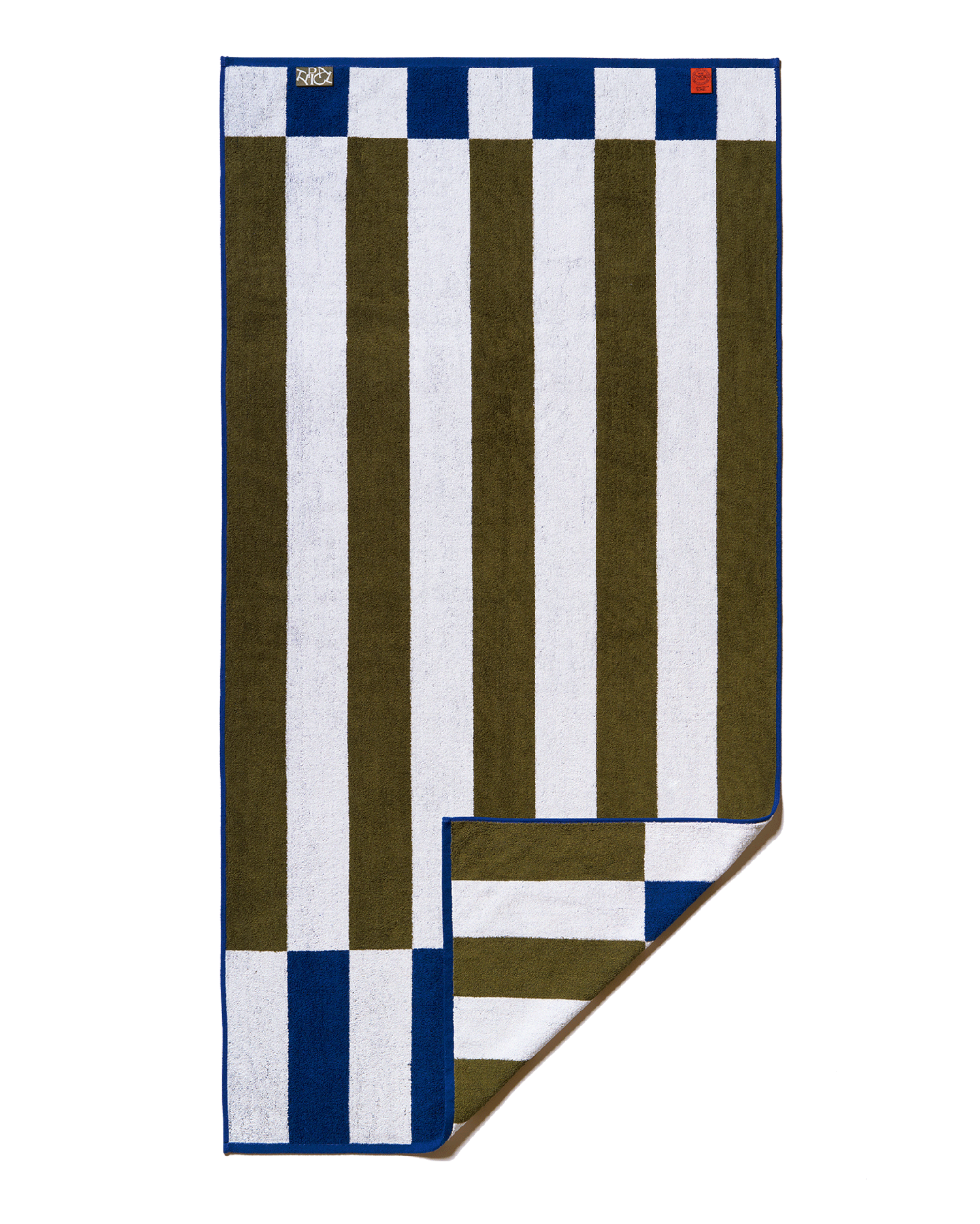 Offset Stripe Stretch Towel - Studio Navy, Moss Green