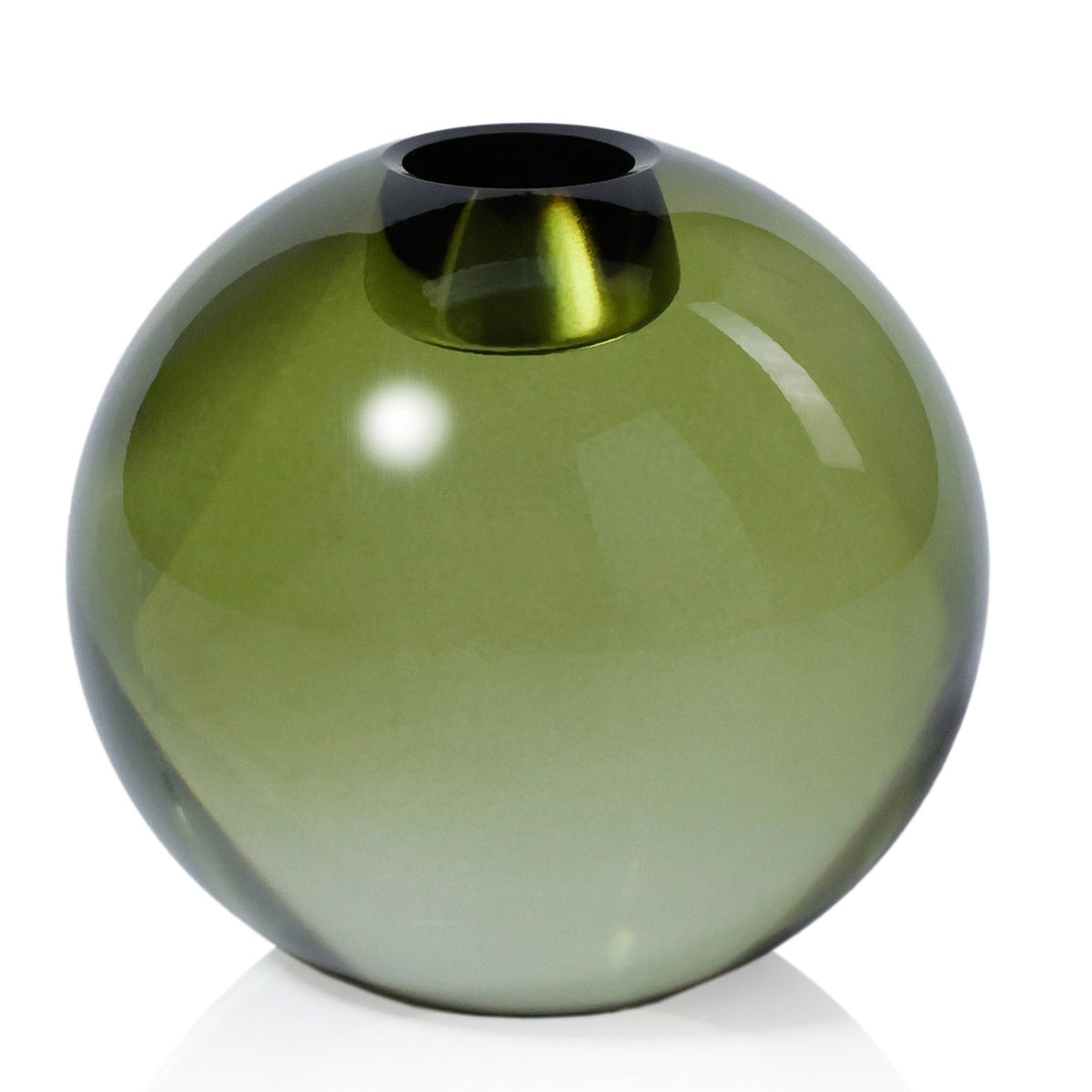 Green glass vase on a white background