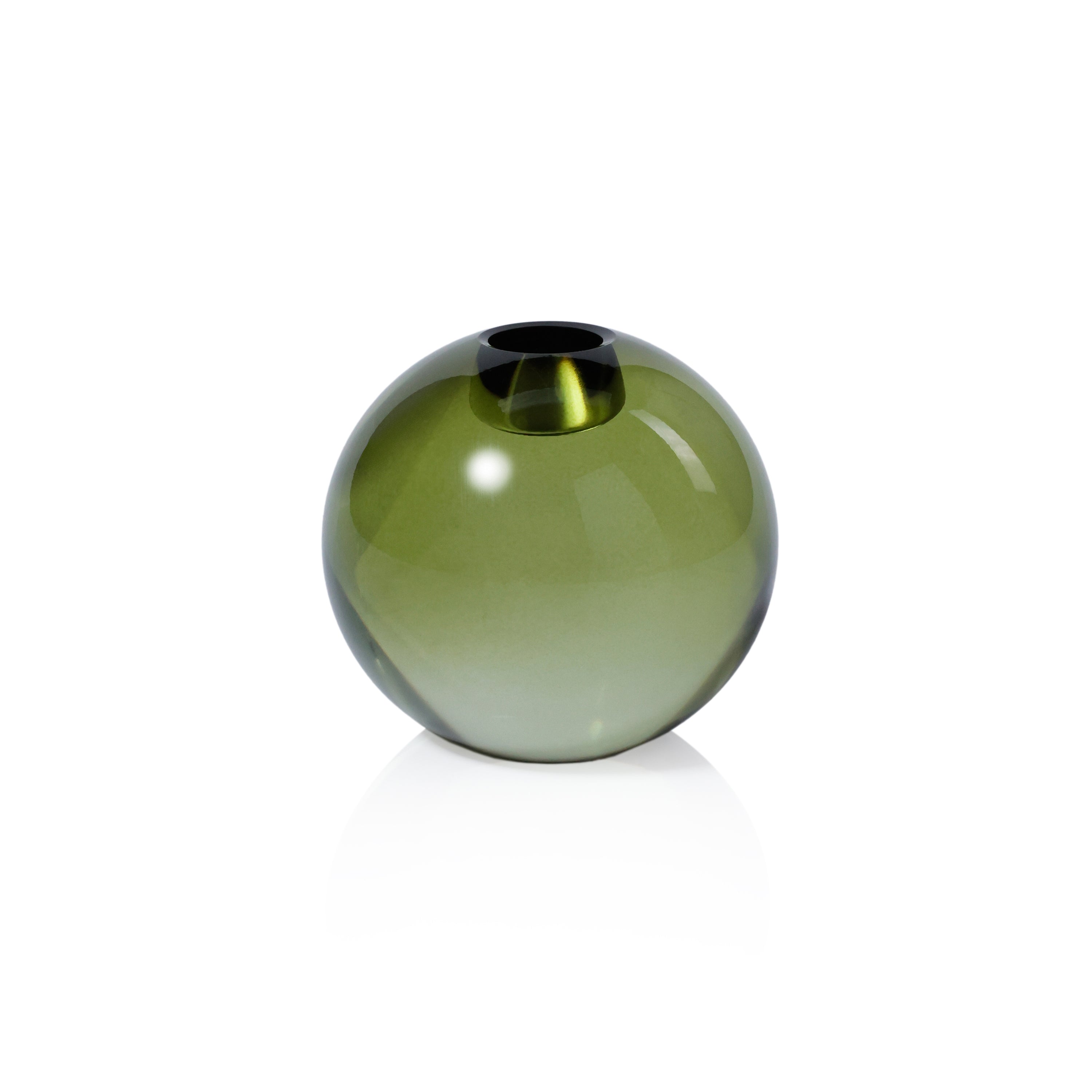Round Crystal Glass Taper Holder - Green