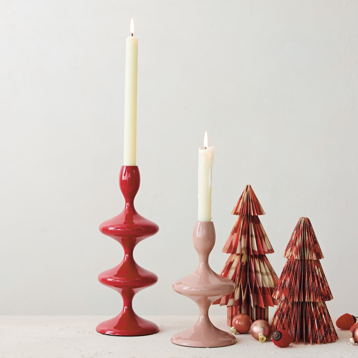 Pink Enameled Cast Aluminum Taper Holder