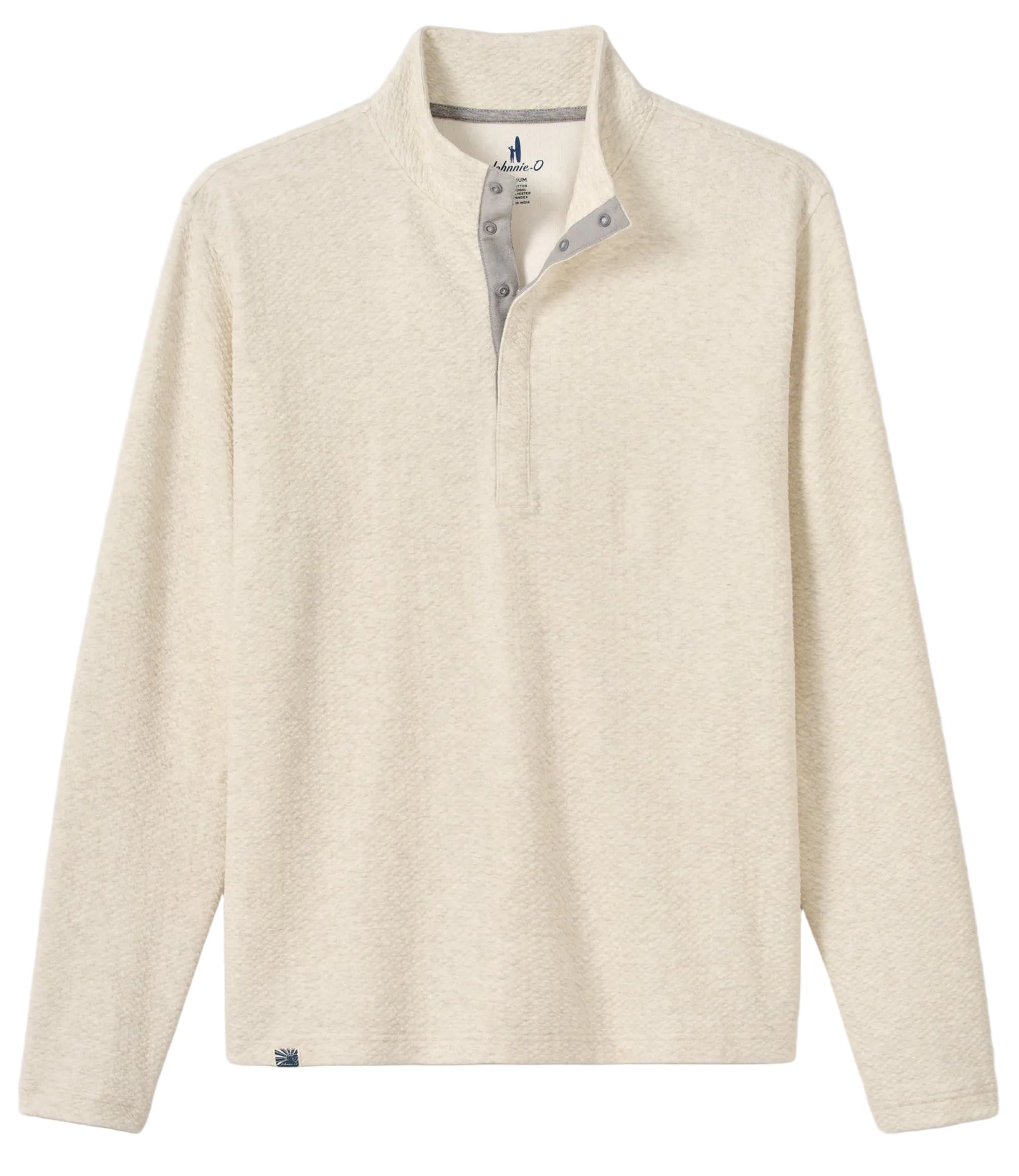 Beige fleece pullover on a light gray background