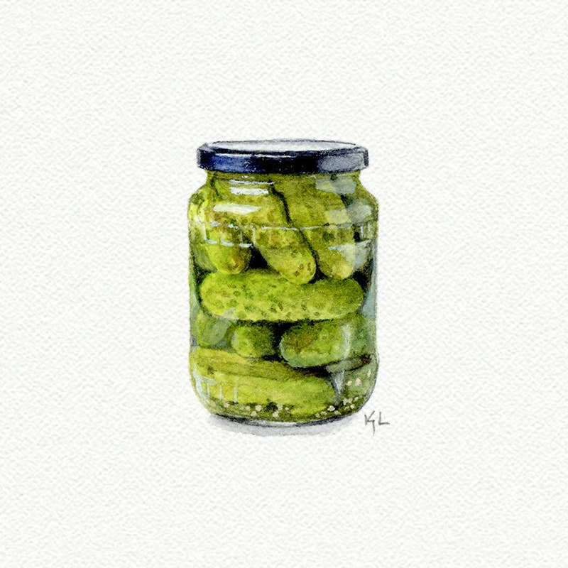 Jar of Pickles Miniature Watercolor Painting