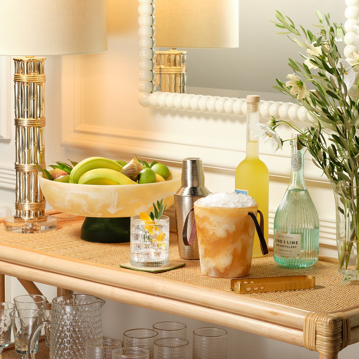 Benno Ivory/Hunter Green Large Swirled Resin Fruit Bowl