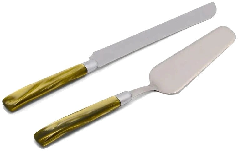 Colson Olive Green/Polished Silver Cake Serving Set