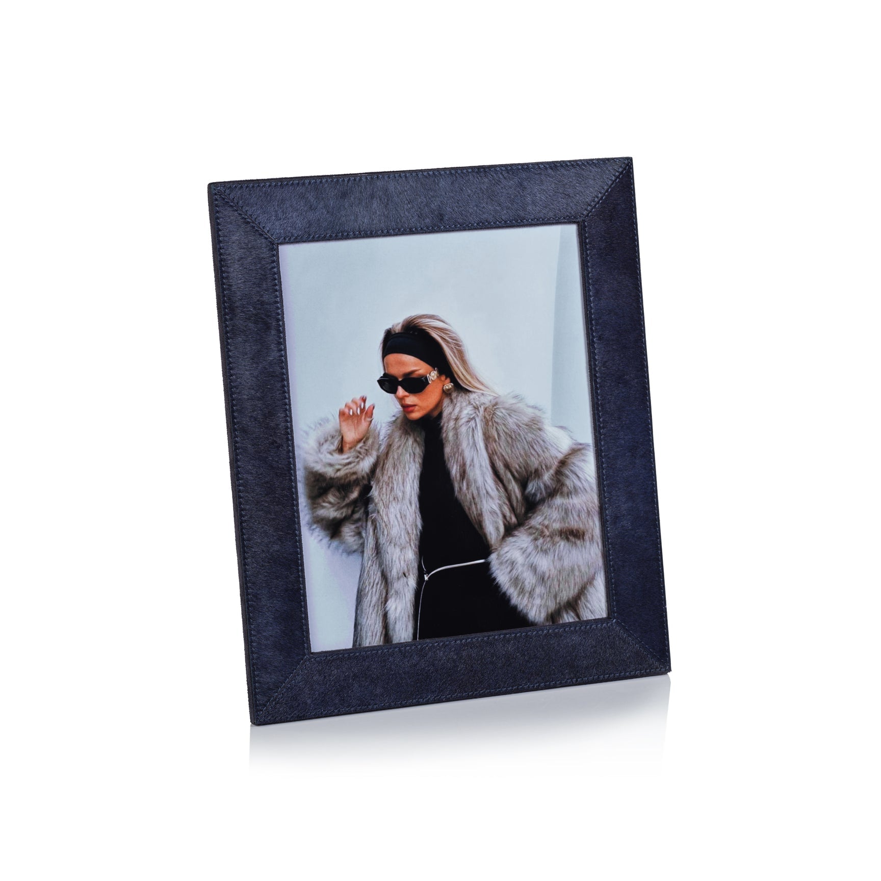 Navy Hair Hide Leather Frame - 8x10