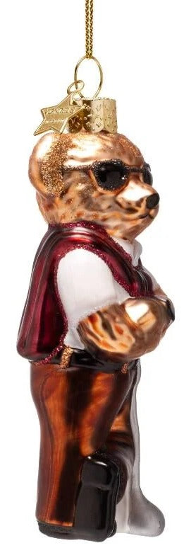 Glass Bear in Golf Clothes Ornament