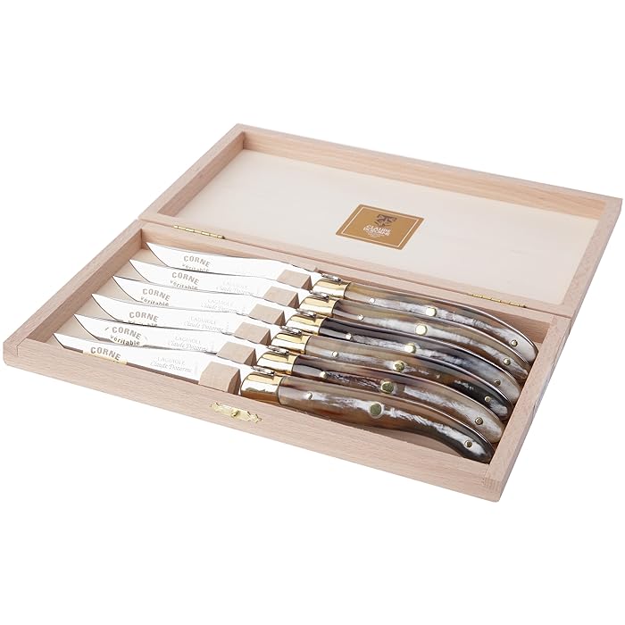 Box of 6 Laguiole knives (deep light horn handle)