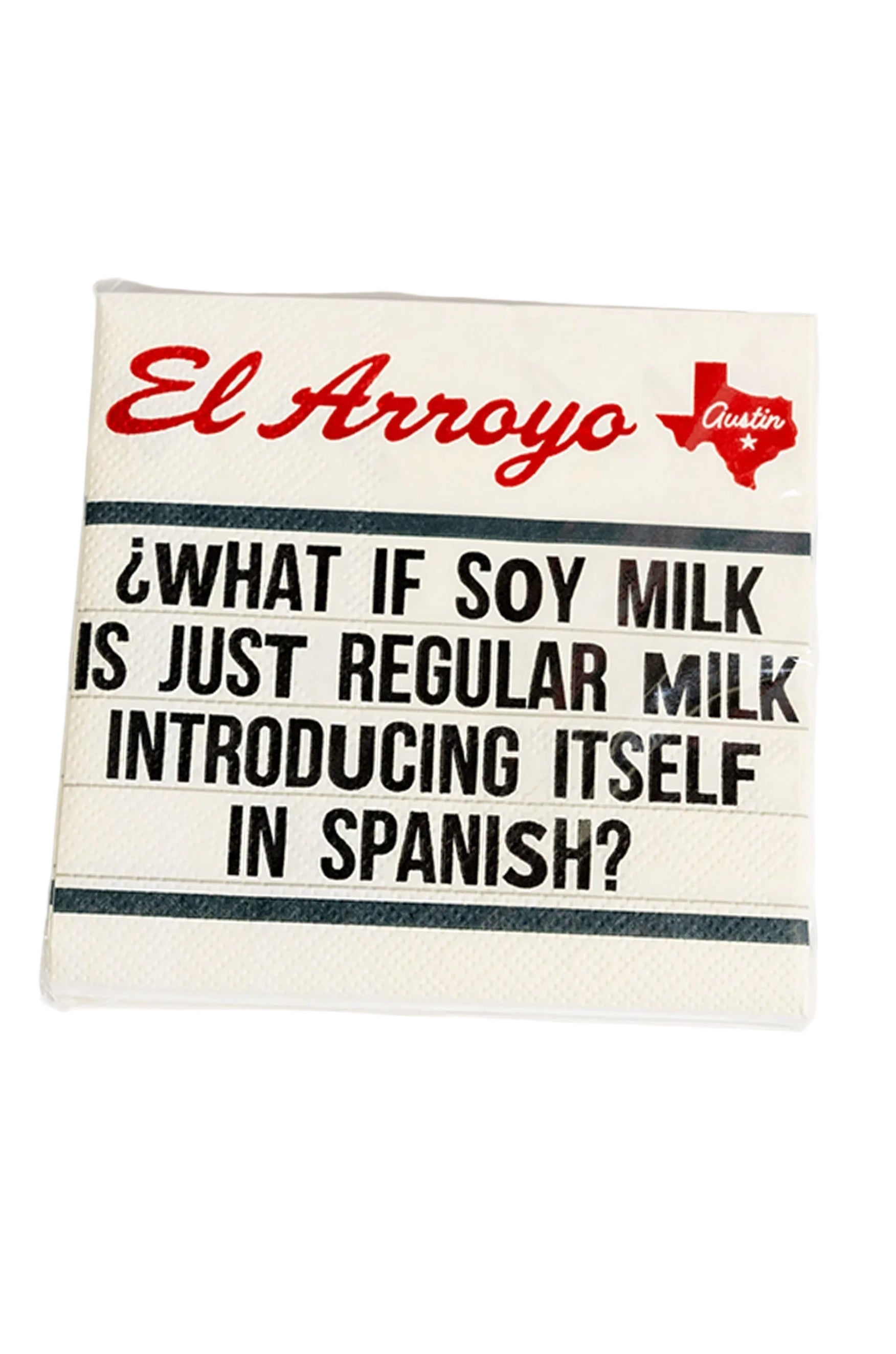 El Arroyo product packaging with humorous text on a white background