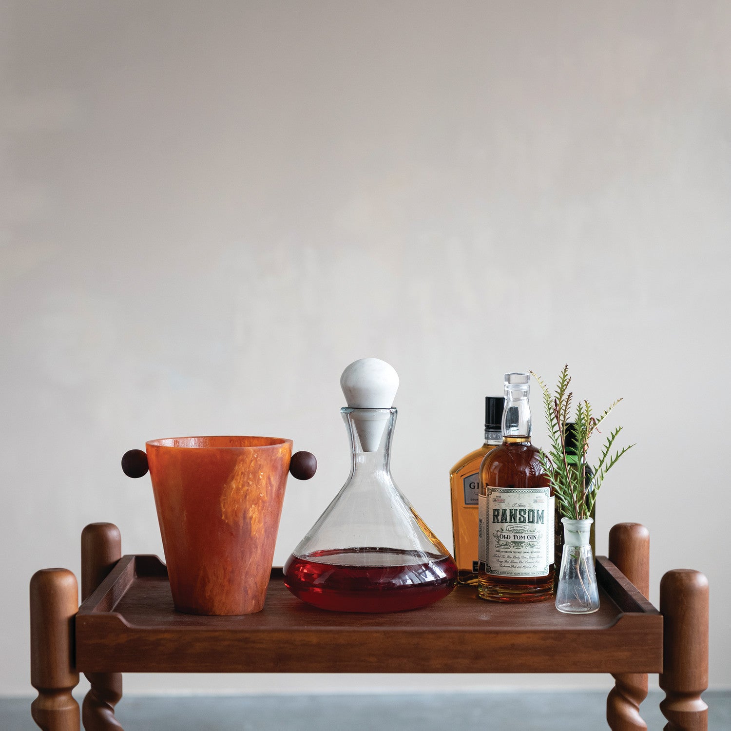 Marbled Resin Bottle Cooler with Ball Handles, Sienna Color & Brown (Each One Will Vary)