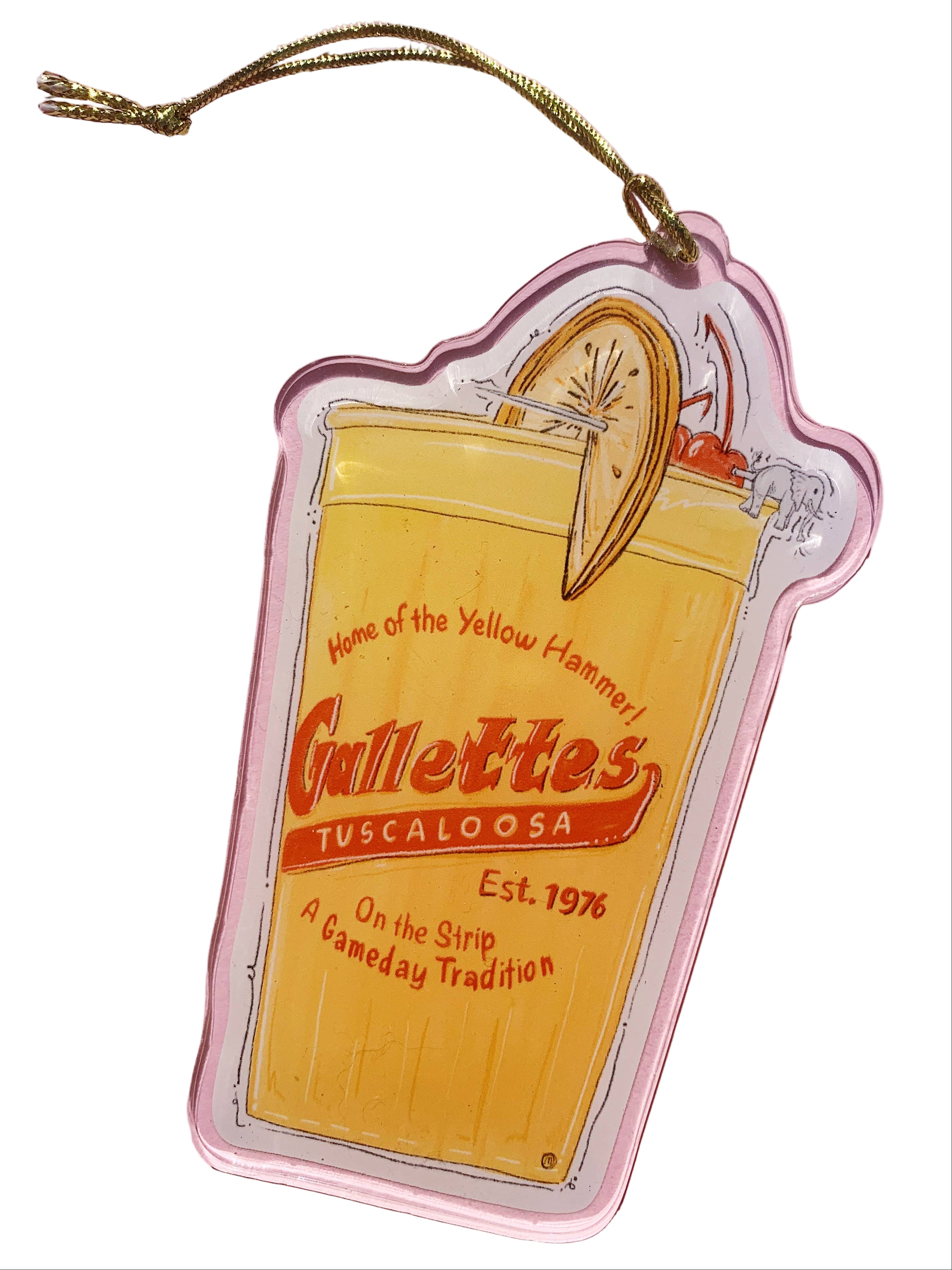 Guliettes Tuscaloosa product tag on a pink background