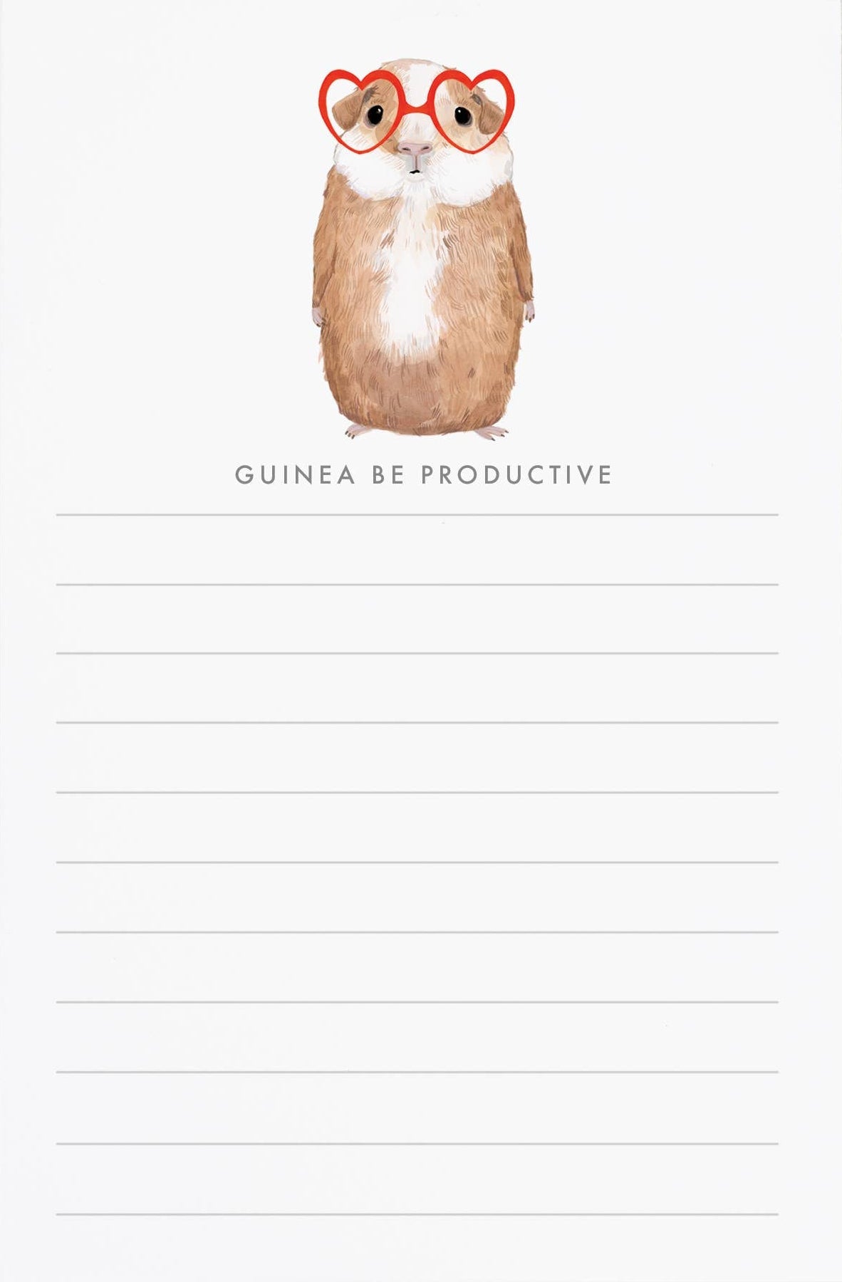 Notepad with a guinea pig illustration and 'Guinea be productive' text, next to a small box labeled 'Gold Seed'.