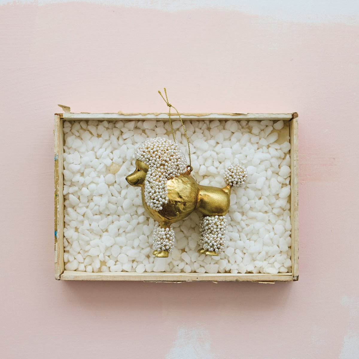 Glass Poodle Ornament with Faux Pearls