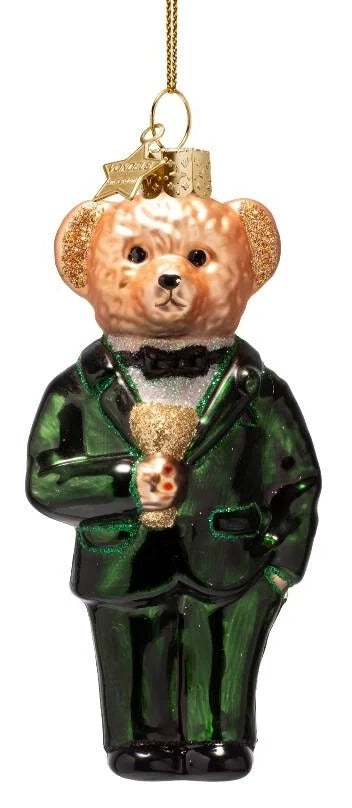 Glass Bear in Green Suite Ornament