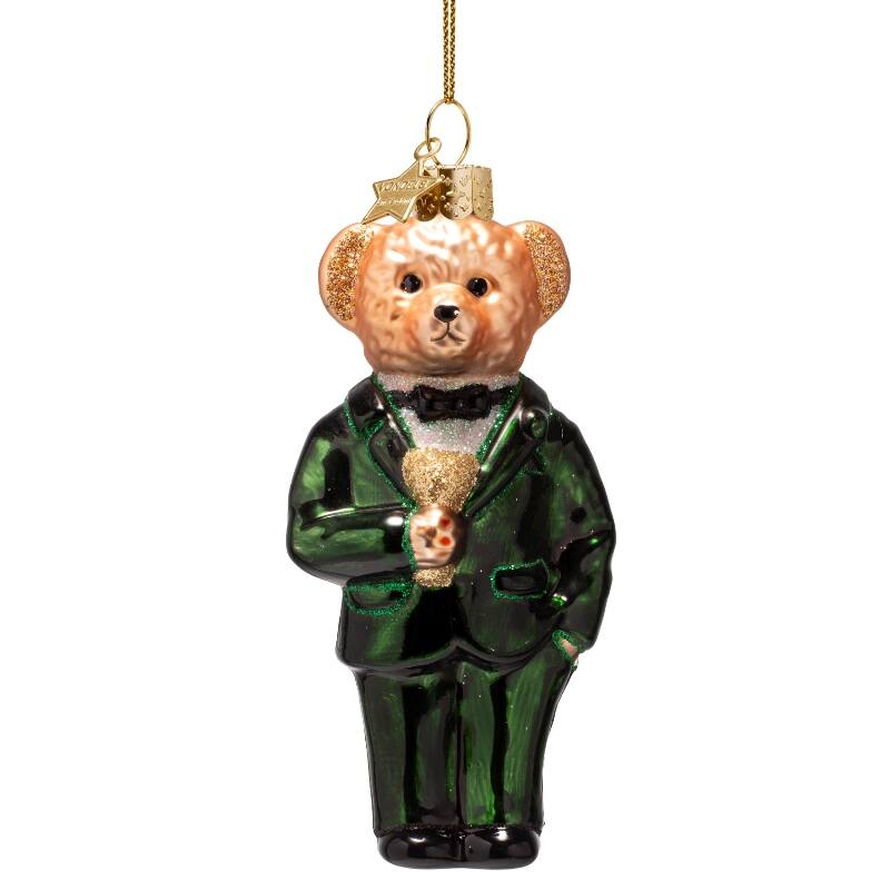 Glass Bear in Green Suite Ornament