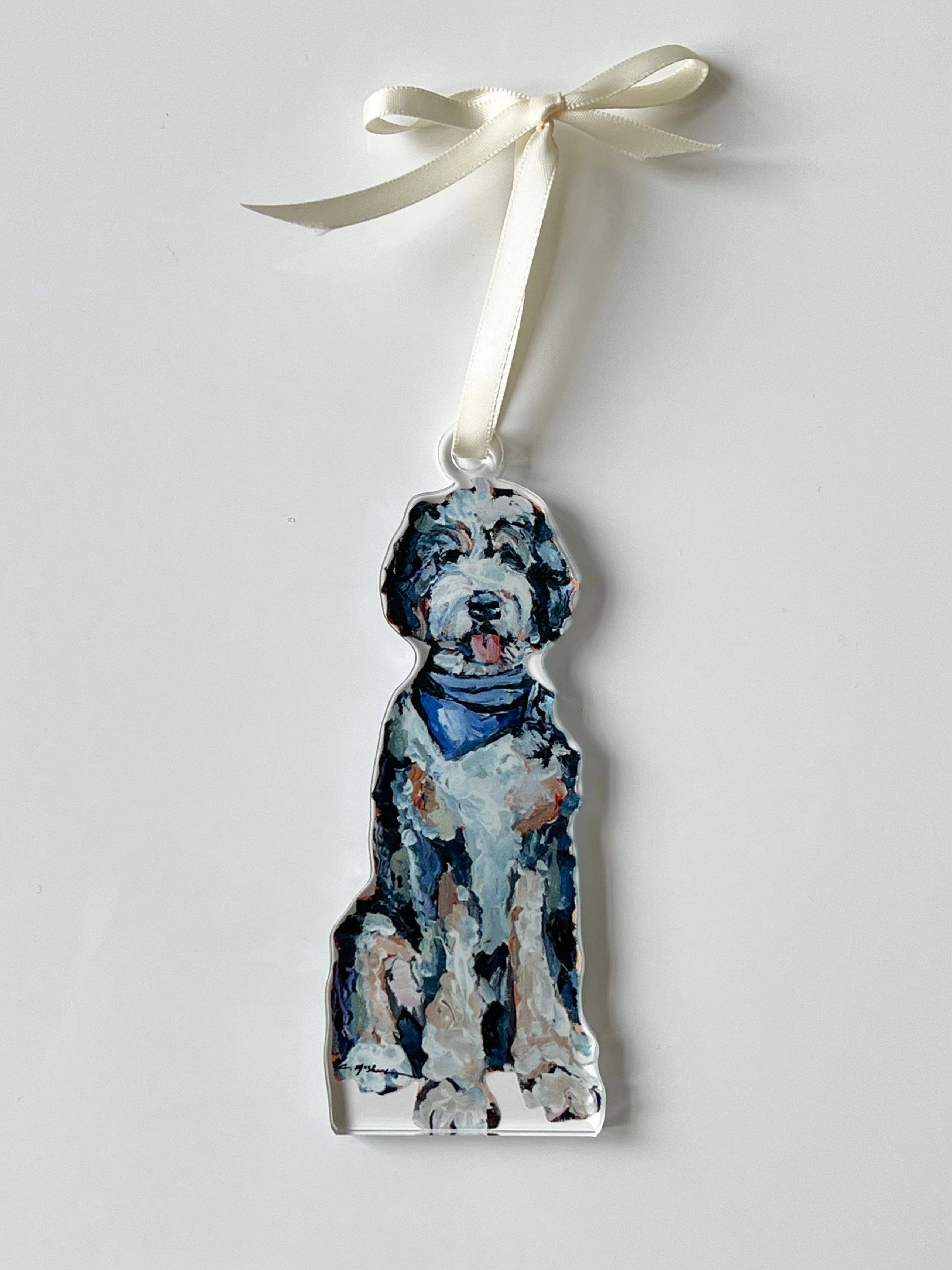 Bernedoodle Blue Bandana Acrylic Ornament