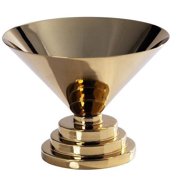 Gold metal funnel on a white background
