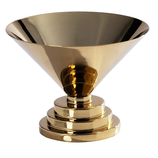 Gold metal funnel on a white background