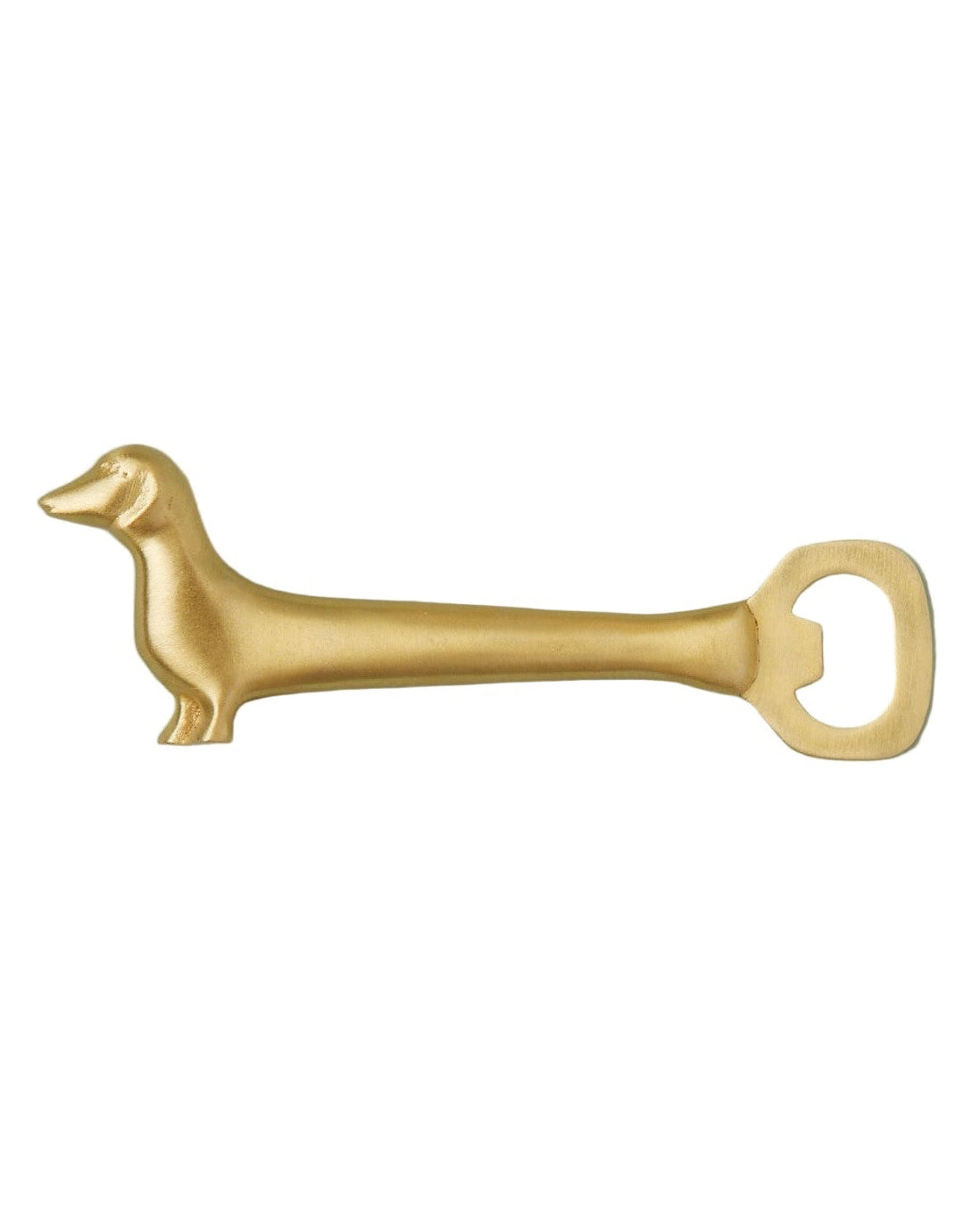 Gold bottle opener shaped like a dog on a white background
