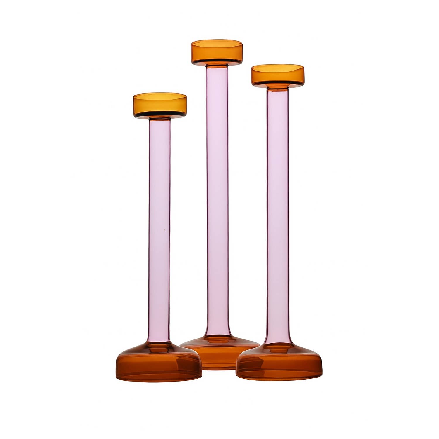Amber & Pink Glass Candle Holders