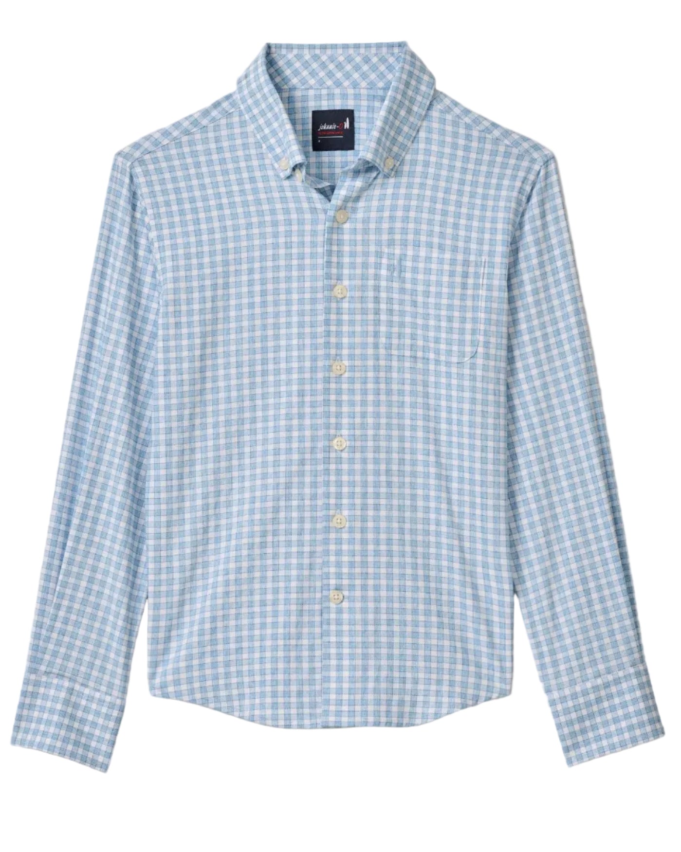 Blue and white checkered shirt on a beige background
