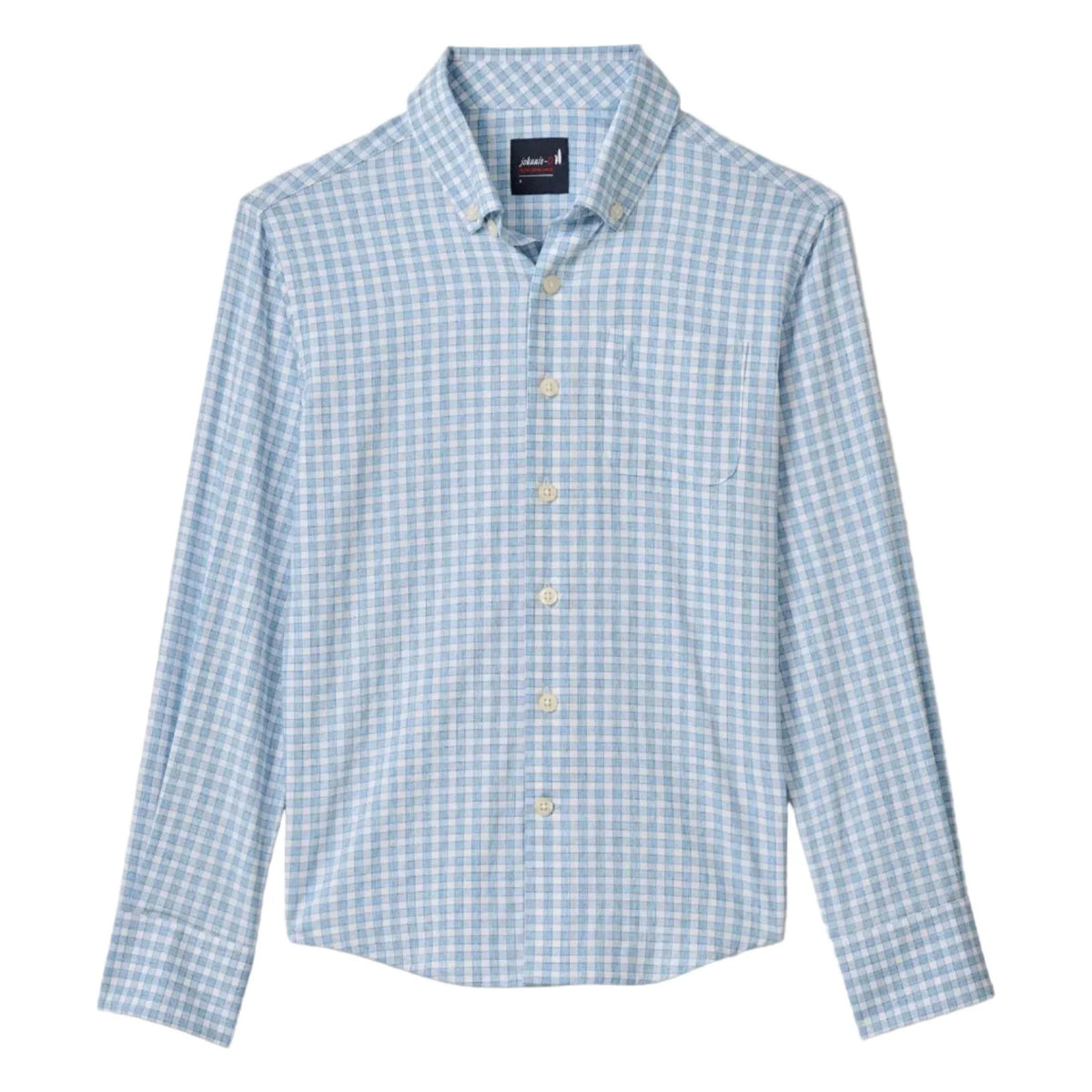 Blue and white checkered shirt on a beige background