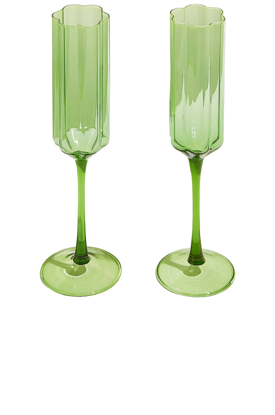 Green Wave Flute Glasses - Set of 2