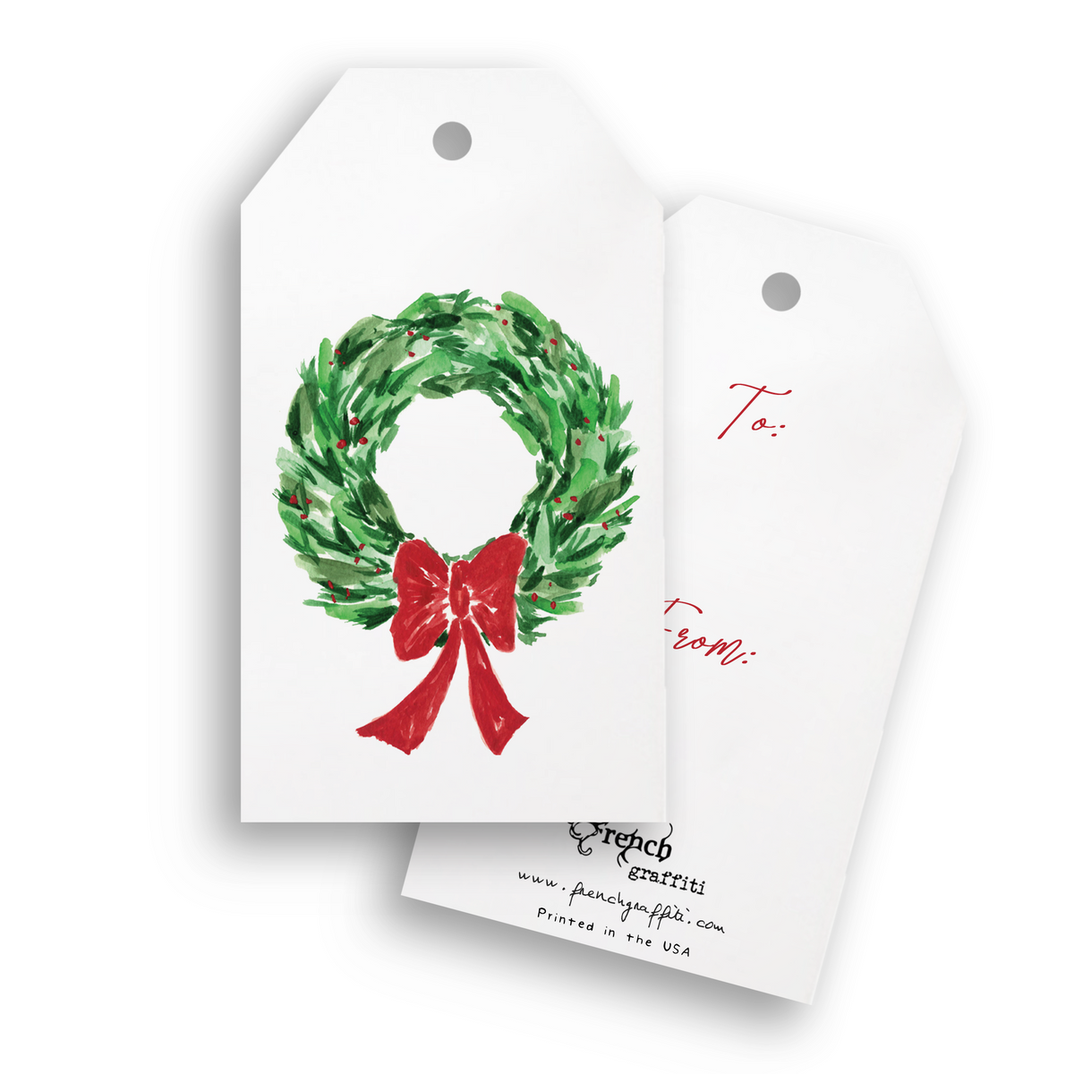 Christmas Wreath with Red Bow Gift Tags - Pack of 4