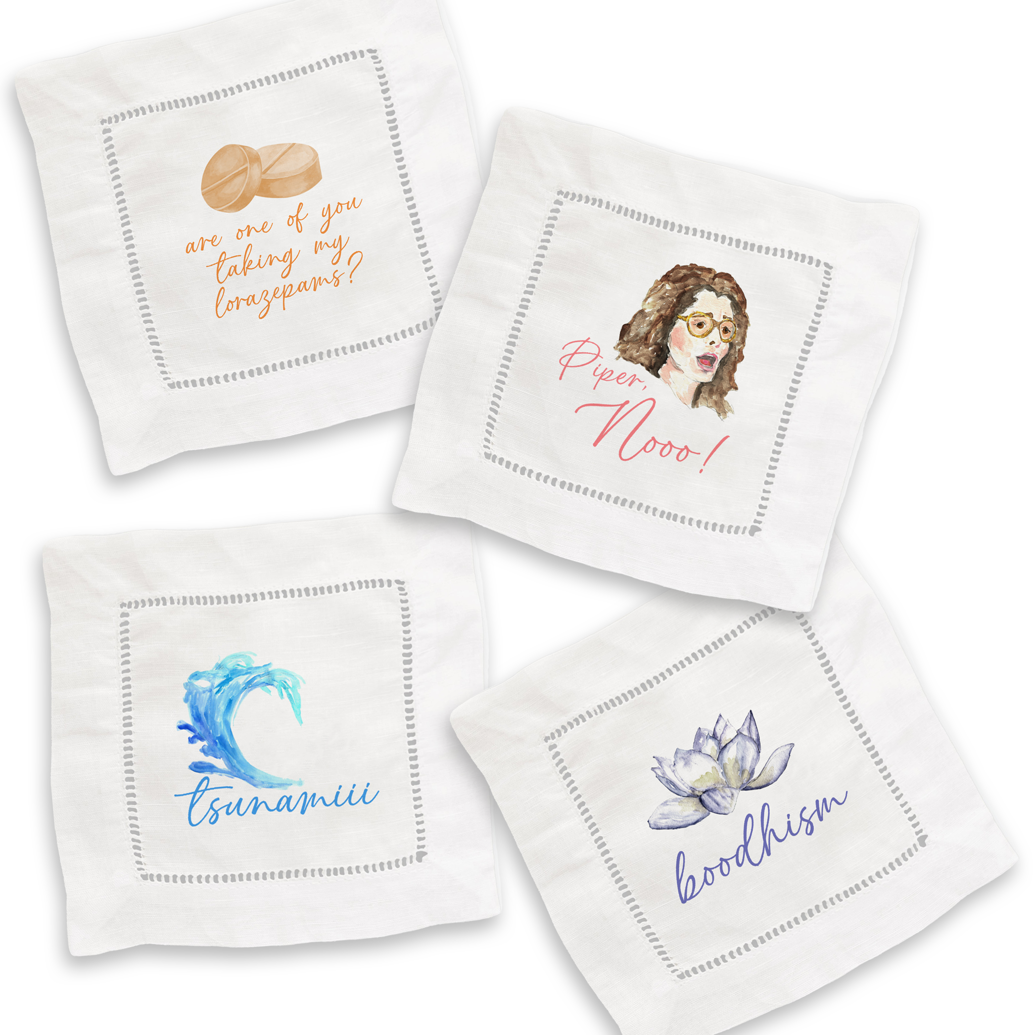 White Lotus Mixed Linen Cocktail Napkin Set