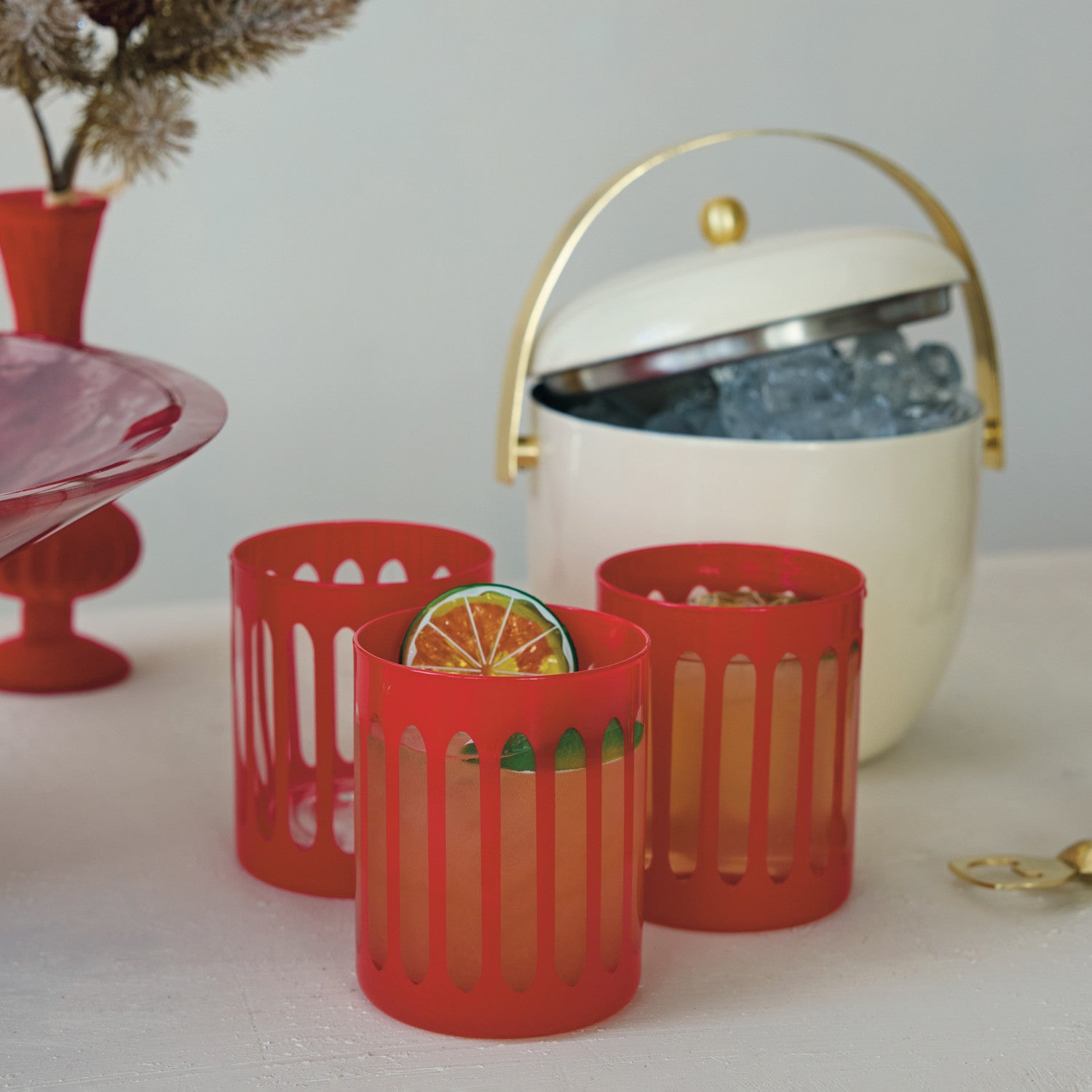Red Striped Drinking Glass