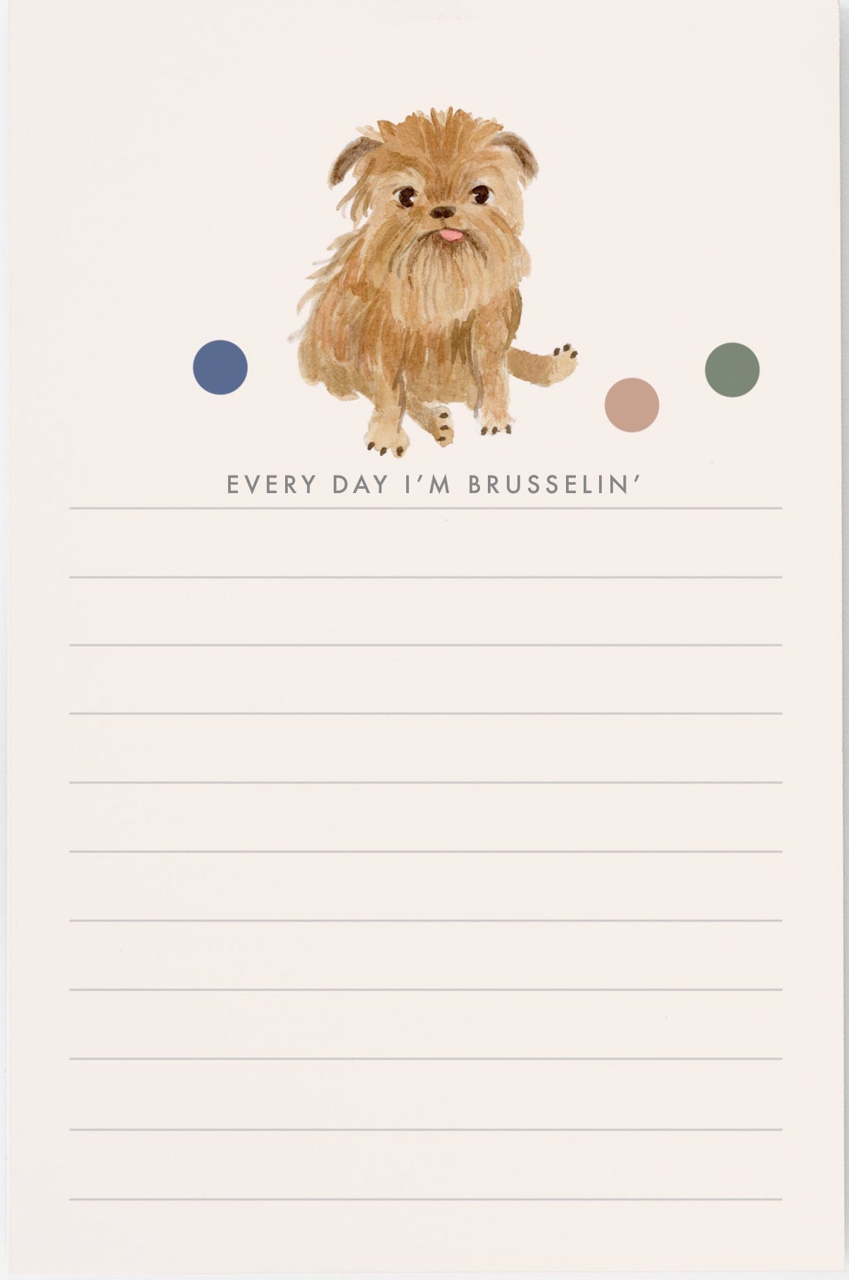 Notepad with a dog illustration and text on a white background
