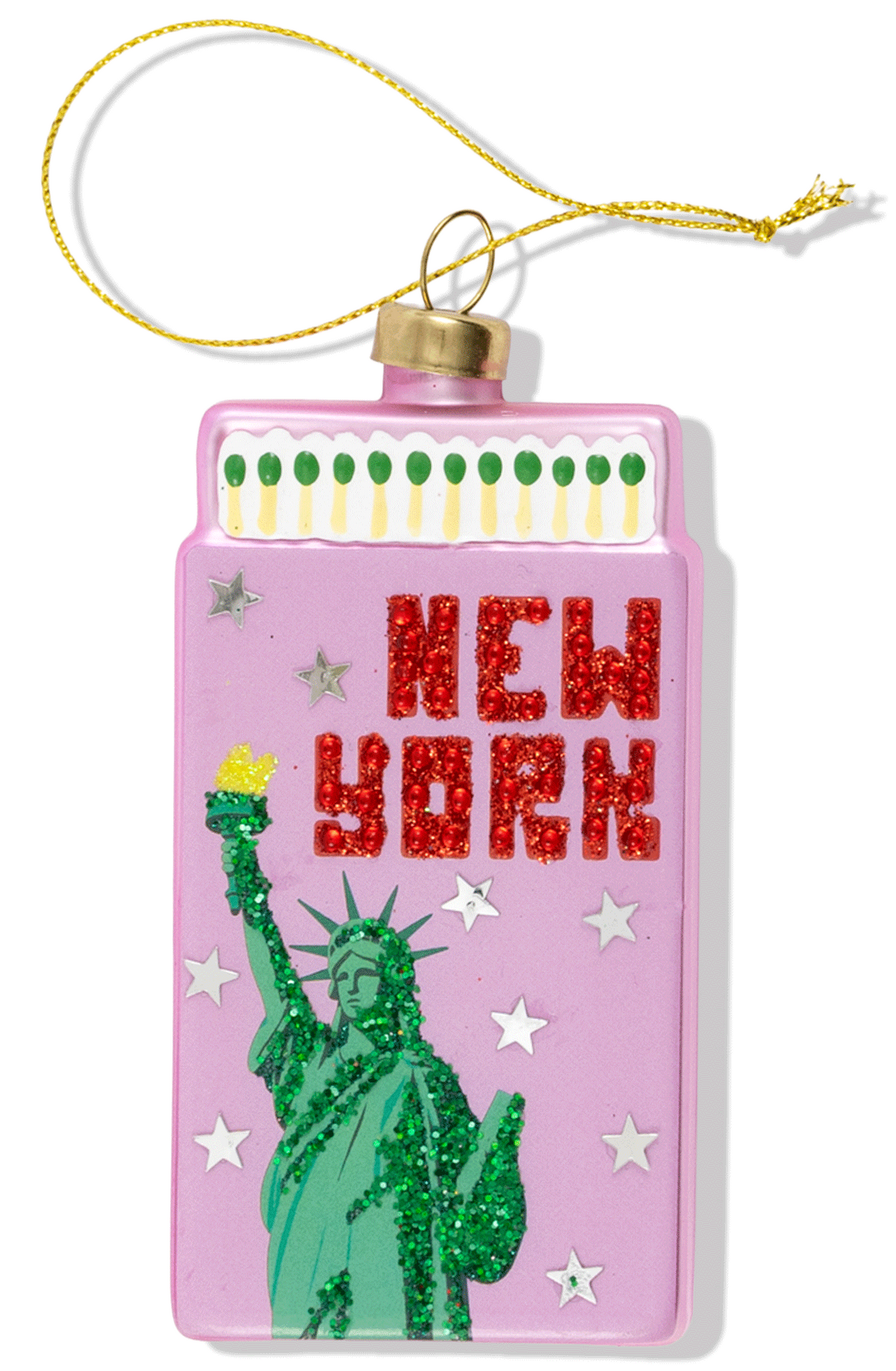 Decorative ornament with Statue of Liberty and 'New York' text on a pink background