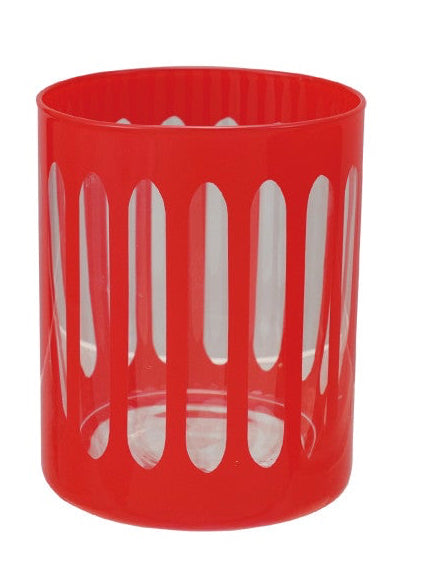Red cup with white stripes on a white background