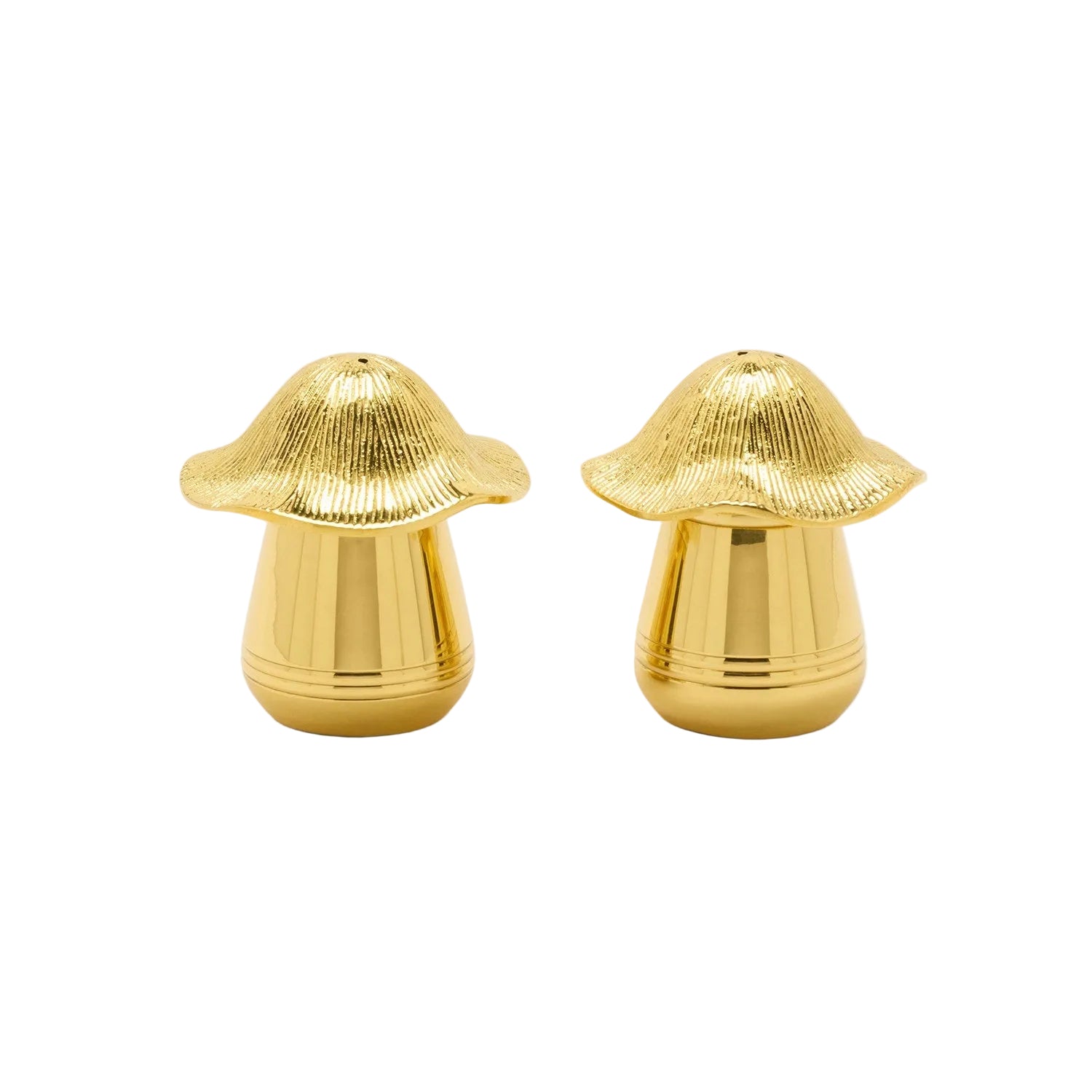 Two gold mushroom-shaped objects on a light gray background