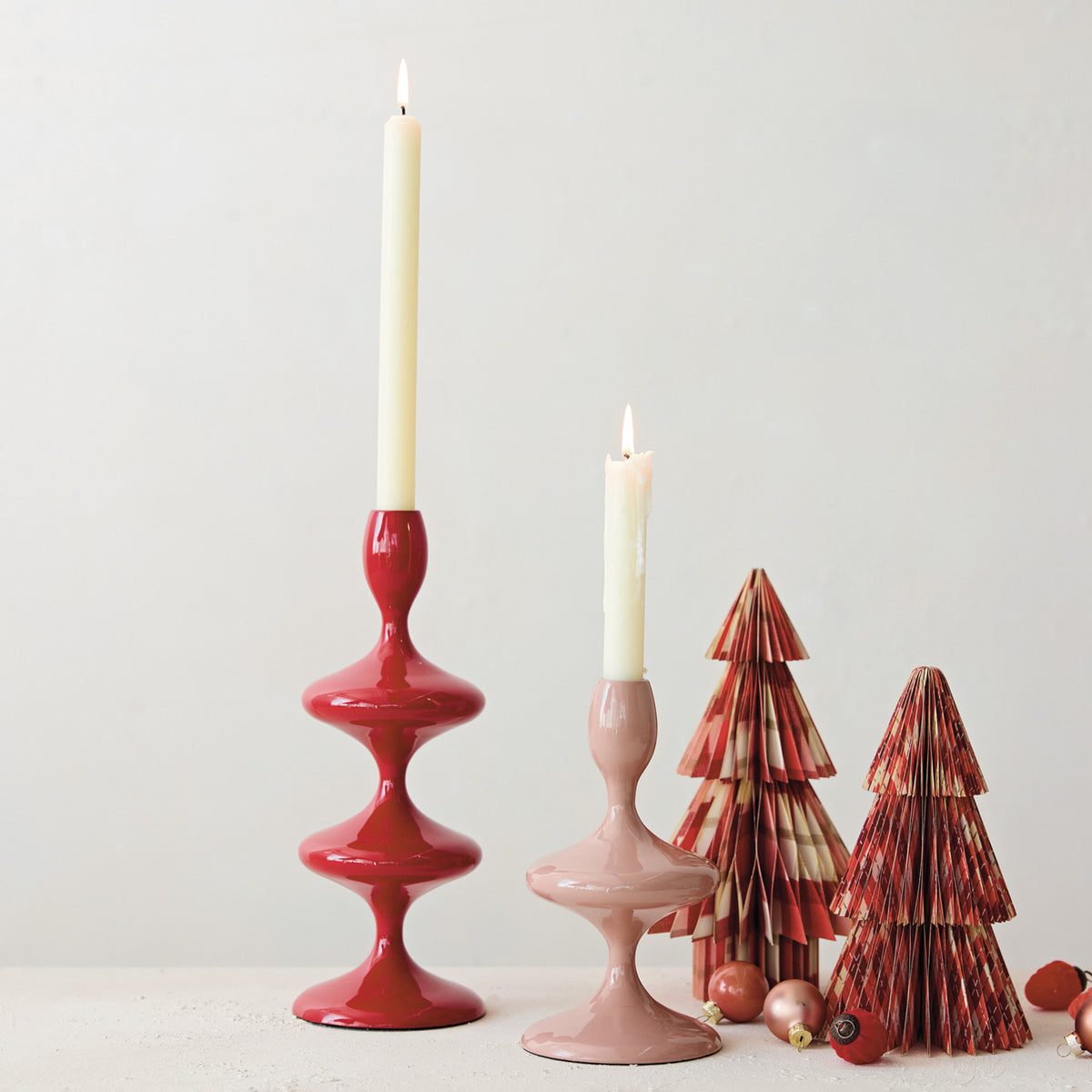 Red Enameled Cast Aluminum Taper Holder